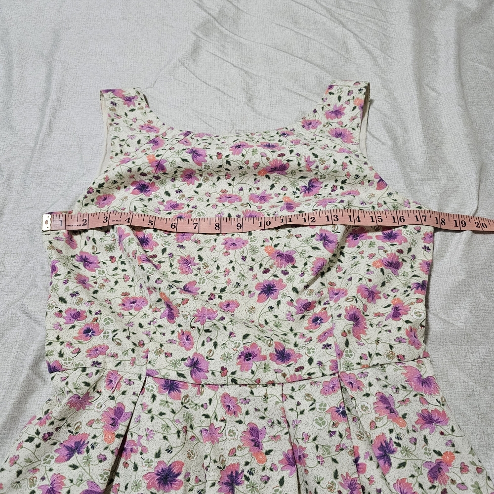 Pink Martini V Back Floral Fit and Flare Above Knee Dress Cotton Womens Medium - Picture 7 of 14